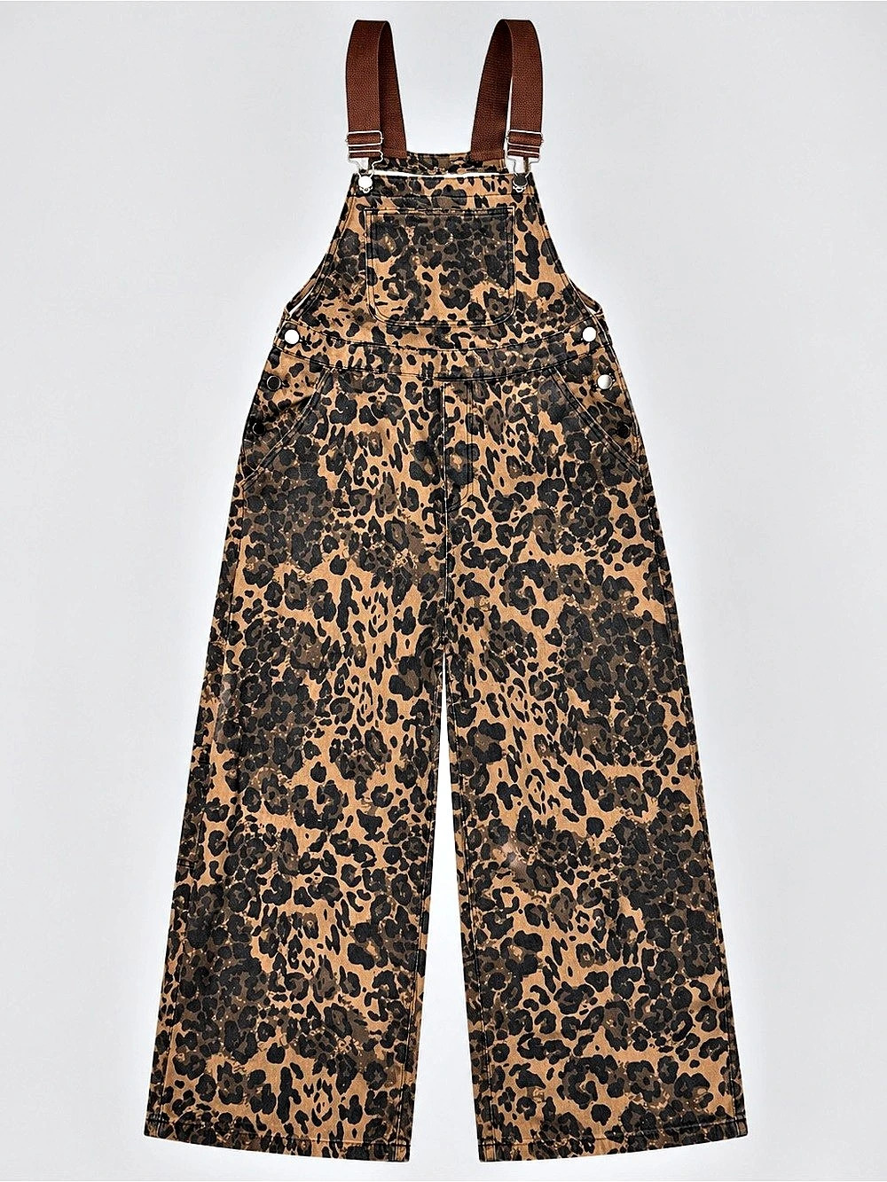 Cider Leopard Print Wide-Leg Overalls